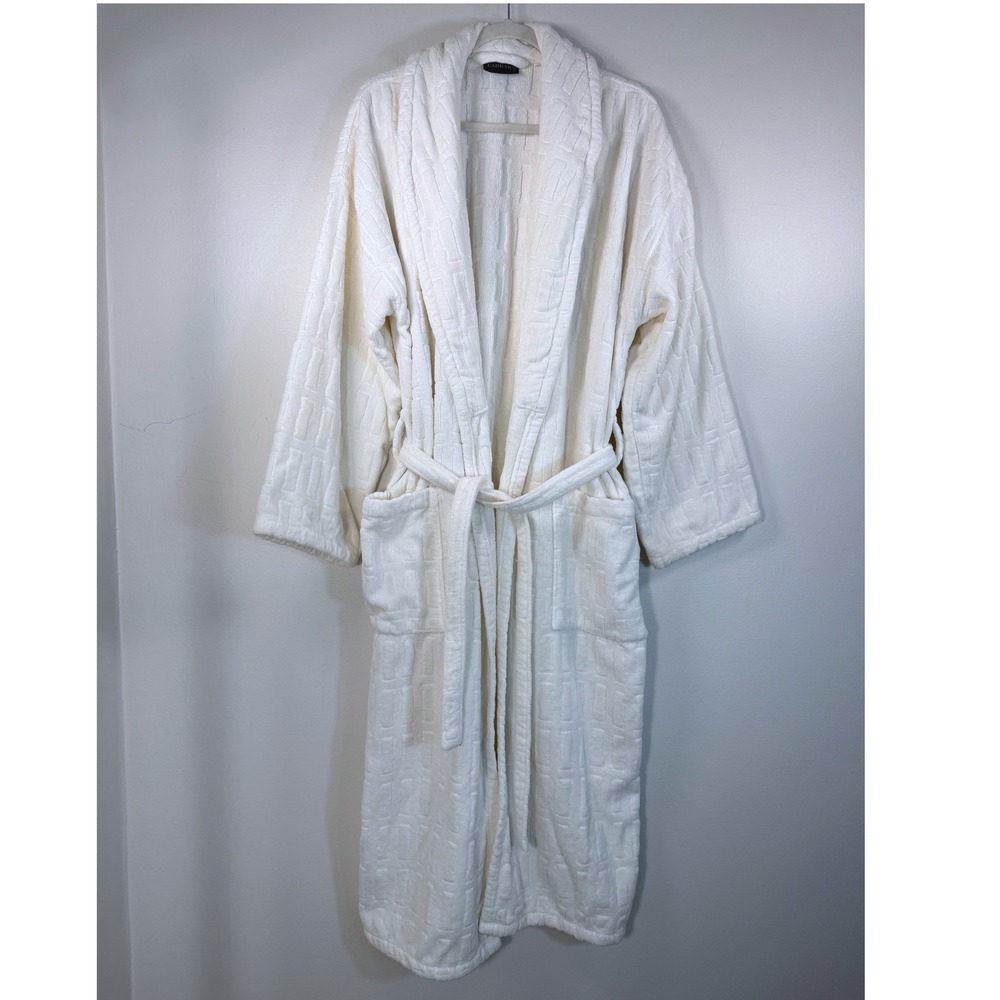 Carrara Mens Cream Textured Geometric Shawl Collar Belted Bathrobe XL Luxury Spa